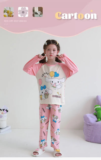بيجامات أطفال من سانريو كورومي ماي ميلودي كاواي بوشاكو سينامورول قطن خالص بأكمام طويلة طقم ملابس نوم منزلي للأطفال برسومات كرتونية
