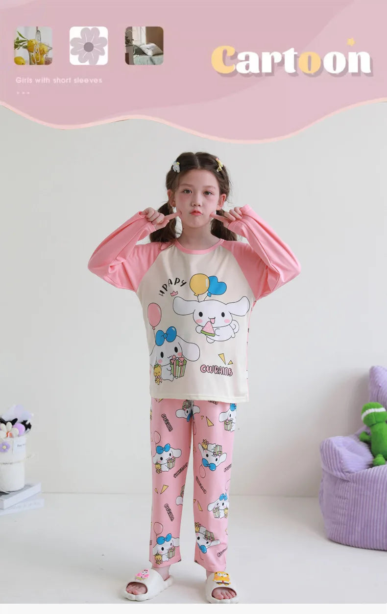 بيجامات أطفال من سانريو كورومي ماي ميلودي كاواي بوشاكو سينامورول قطن خالص بأكمام طويلة طقم ملابس نوم منزلي للأطفال برسومات كرتونية