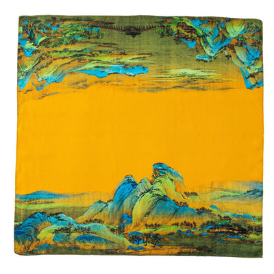 وشاح حريري مربع فاخر مطبوع باللون الأصفر بتصميم ريترو جديد لعام 2025 مصنوع من حرير التوت بنسبة 100% من فور سيزونز