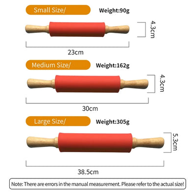دبوس عجن غير لاصق من السيليكون بمقبض خشبي، أداة مطبخ للطبخ والخبز، عجينة المعكرونة والبسكويت