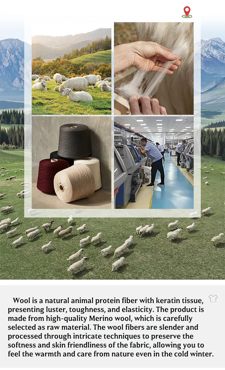 سترة نسائية أساسية للخريف والشتاء أنيقة سميكة من صوف ميرينو 100% محبوكة برقبة وهمية وملابس بأكمام طويلة