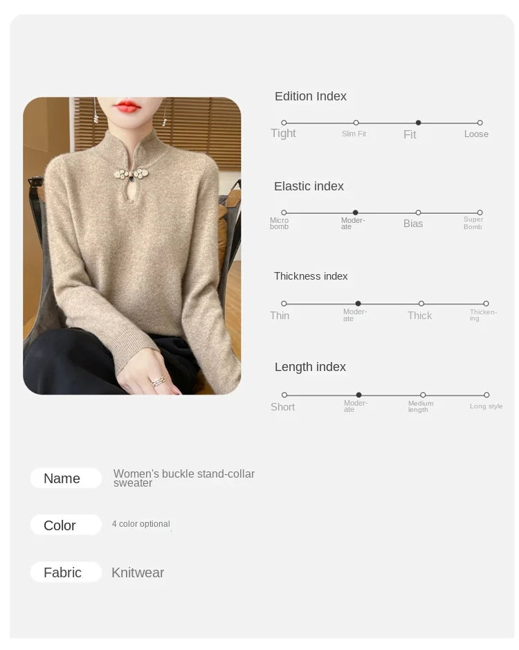 سترة نسائية جديدة محبوكة من الصوف على الطراز الصيني لفصل الخريف والشتاء بياقة واقفة ومزاجية أنيقة ZD-3012