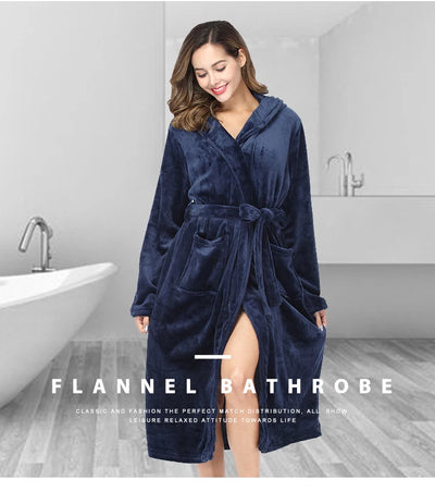 رداء حمام نسائي من RONGTAI بلون سادة مزود بغطاء للرأس، مصنوع من الصوف الناعم، رداء طويل دافئ، ثوب نوم من الصوف