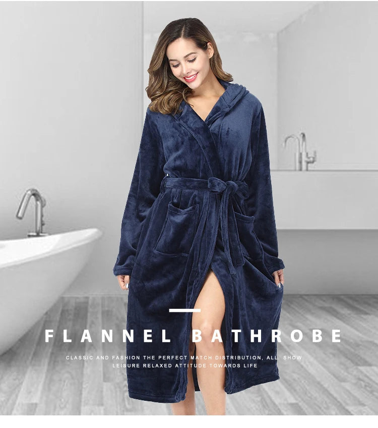 رداء حمام نسائي من RONGTAI بلون سادة مزود بغطاء للرأس، مصنوع من الصوف الناعم، رداء طويل دافئ، ثوب نوم من الصوف