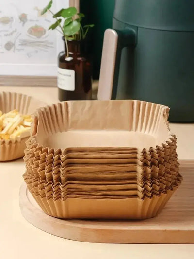 50 قطعة من ورق المقلاة الهوائية القابل للاستخدام مرة واحدة، ورق غير لاصق للخبز، بطانات ورق المقلاة الهوائية المستديرة، ملحقات ورقية للمطبخ