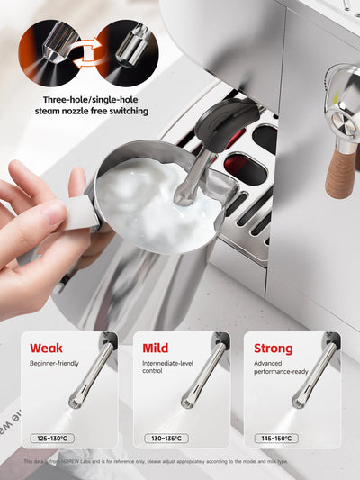 ماكينة صنع قهوة الإسبريسو نصف أوتوماتيكية من HiBREW، بثلاثة مستويات قابلة للتعديل لدرجة الحرارة، بارد/ساخن، 20 بار، ماكينة صنع قهوة كابتشينو H13