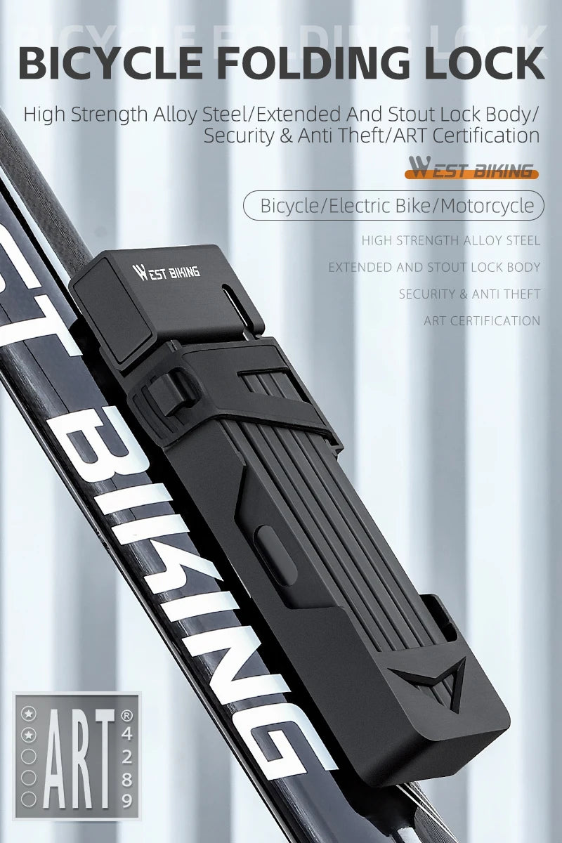 قفل دراجة محمول قابل للطي من ويست بايكينج، قفل أمان متين مضاد للسرقة، قفل دراجة كهربائية، ملحقات دراجات الطرق الجبلية