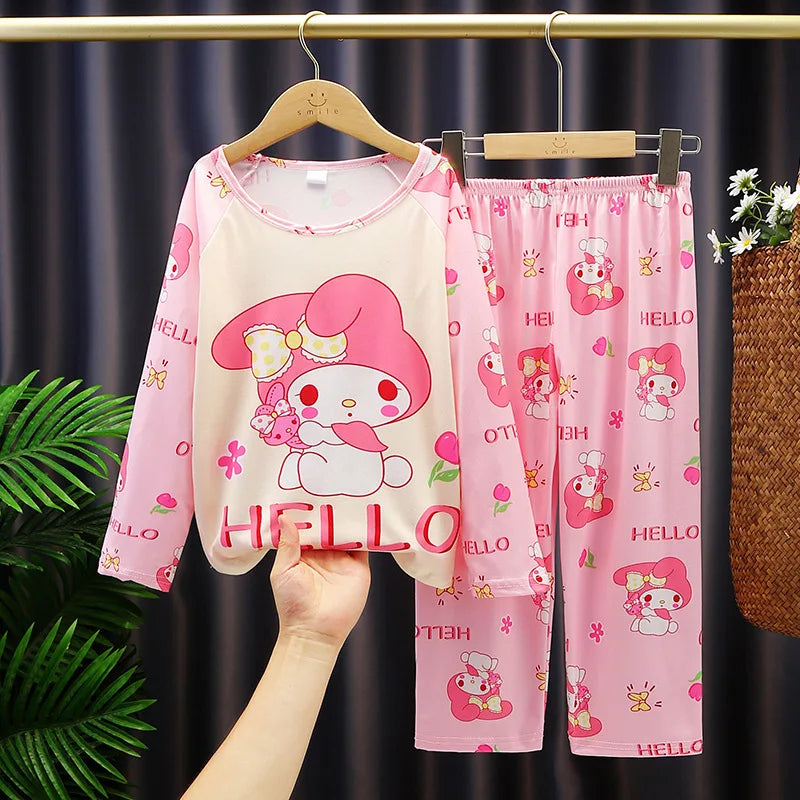 طقم بيجامات أطفال من قطعتين من الرسوم المتحركة بتصميم كرايون شين تشان بأكمام طويلة وبنطلون للبنات الصغار، ملابس نوم فضفاضة ولطيفة