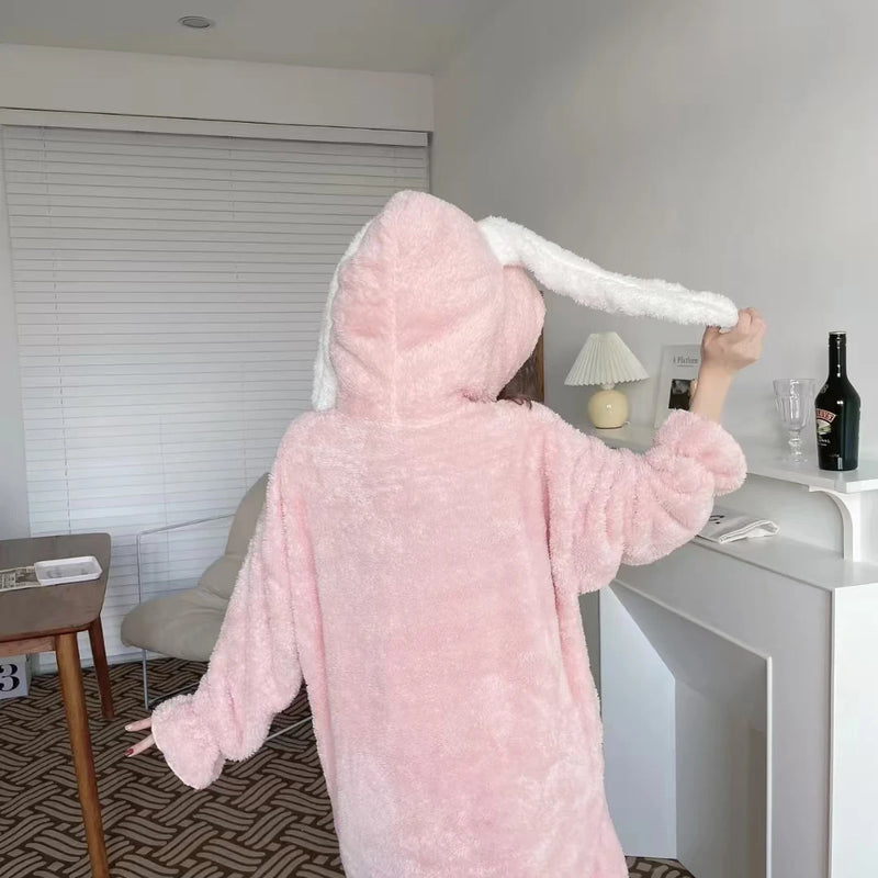 رداء بيجامات شتوي 2025 الأكثر مبيعًا، رداء نوم وردي طويل الأذن، ملابس منزلية مريحة وناعمة، رداء حمام، حفلة بيجامات