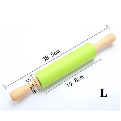 دبوس عجن غير لاصق من السيليكون بمقبض خشبي، أداة مطبخ للطبخ والخبز، عجينة المعكرونة والبسكويت