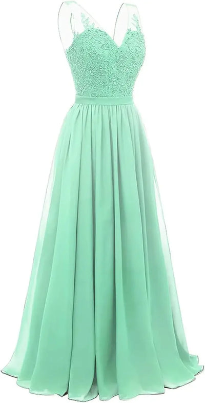 فساتين وصيفات العروس من الشيفون باللون الفيروزي بفتحة على شكل حرف V، طويلة من الدانتيل، مطرزة بالخرز، فساتين سهرة رسمية، توصيل مجاني، ضيف، حفل زفاف