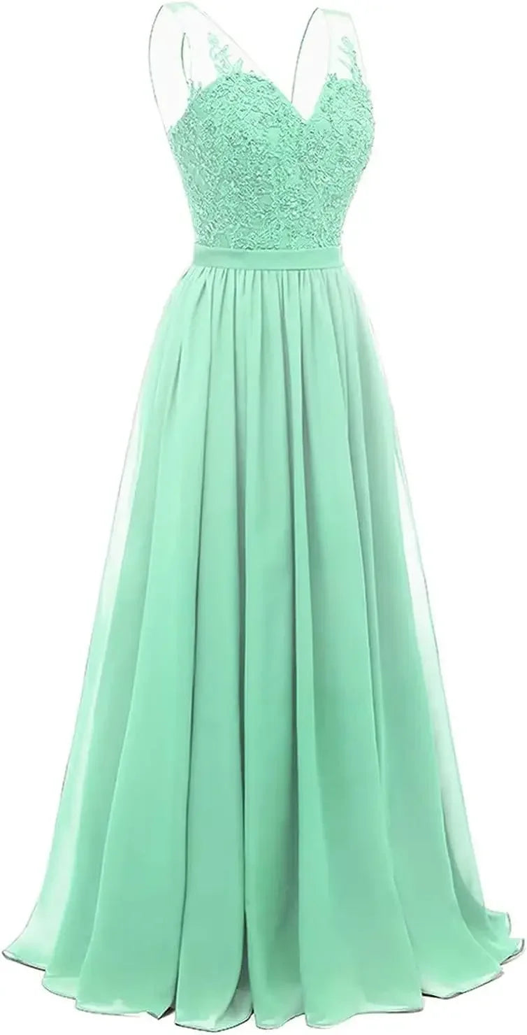 فساتين وصيفات العروس من الشيفون باللون الفيروزي بفتحة على شكل حرف V، طويلة من الدانتيل، مطرزة بالخرز، فساتين سهرة رسمية، توصيل مجاني، ضيف، حفل زفاف