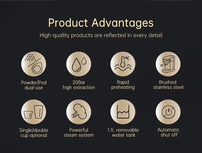 ماكينة صنع قهوة HiBREW Cafetera 20 بار من الفولاذ المقاوم للصدأ شبه أوتوماتيكية فائقة النحافة ESE POD &amp; مسحوق ماكينة صنع قهوة اسبريسو وكابتشينو بالماء الساخن H11