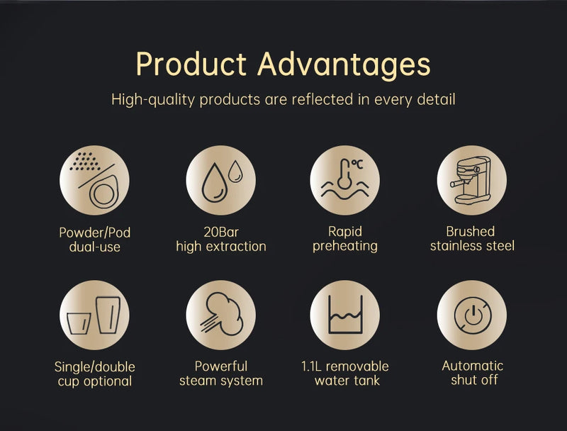 ماكينة صنع قهوة HiBREW Cafetera 20 بار من الفولاذ المقاوم للصدأ شبه أوتوماتيكية فائقة النحافة ESE POD &amp; مسحوق ماكينة صنع قهوة اسبريسو وكابتشينو بالماء الساخن H11