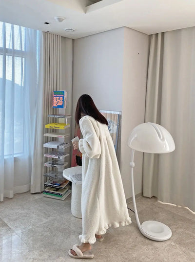 قميص نوم شتوي بأكمام طويلة من الفلانيل للنساء، ملابس نوم فضفاضة سادة، ملابس نوم سميكة ودافئة، ملابس نوم منزلية مريحة