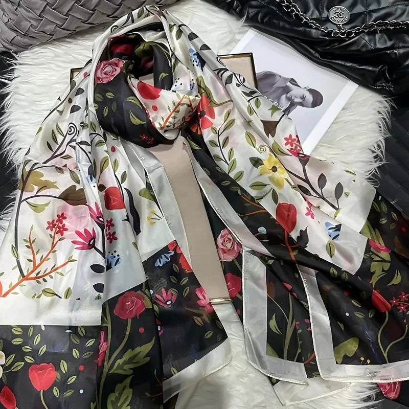 وشاح نسائي شتوي موضة 2016، عرض ساخن، أوشحة حرير التوت، شال حريري طويل للنساء، أزرق وقهوة، 180*110 سم