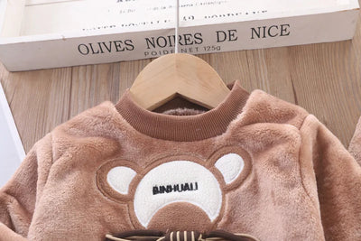 طقم بيجامات للأولاد والبنات لفصل الخريف والشتاء من قطعتين، مصنوع من الفلانيل السميك، للأطفال الصغار، دافئ، برسومات كرتونية على شكل أرنب، ملابس نوم منزلية للأطفال من عمر 0 ​​إلى 6 سنوات