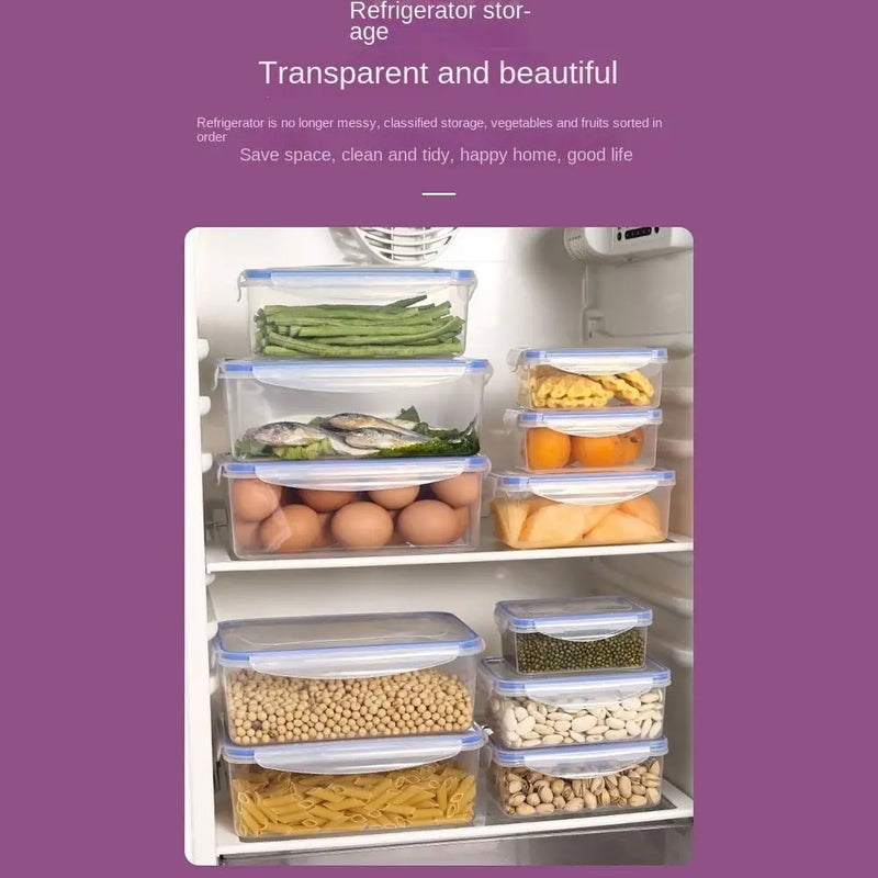 صندوق تخزين مستطيل محكم الغلق للثلاجة مع غطاء بلاستيكي شفاف، حاويات طعام قابلة للتكديس في الميكروويف