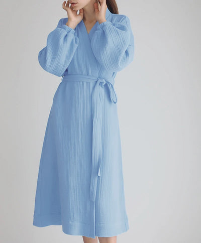 أردية حمام نسائية طويلة من قماش الموسلين 100% قطن، شاش، بأكمام طويلة، كاجوال فضفاضة، قابلة للتنفس، ضمادة صلبة، ملابس نوم ماكسي