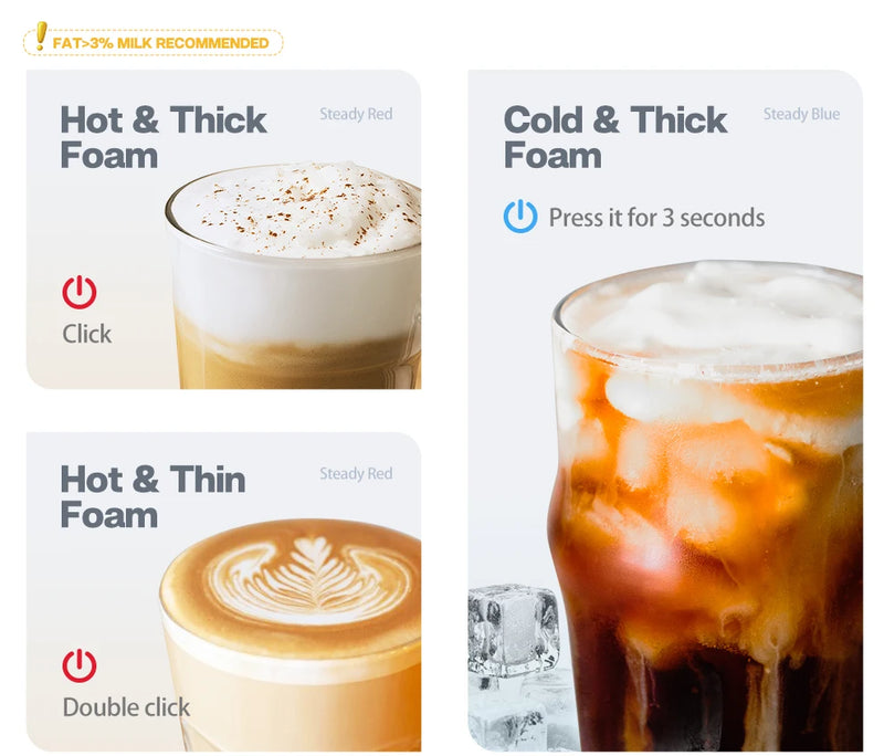 جهاز خفق الحليب الكهربائي HiBREW، جهاز خفق الرغوة، خلاط الشوكولاتة، لاتيه بارد/ساخن، كابتشينو، جهاز تسخين الحليب الأوتوماتيكي بالكامل، Cool M1A