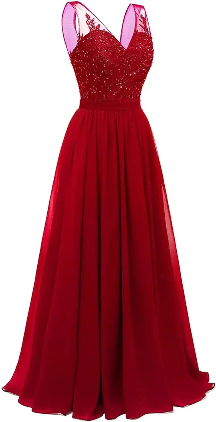 فساتين وصيفات العروس من الشيفون باللون الفيروزي بفتحة على شكل حرف V، طويلة من الدانتيل، مطرزة بالخرز، فساتين سهرة رسمية، توصيل مجاني، ضيف، حفل زفاف