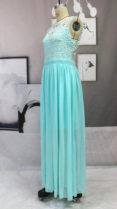 فساتين وصيفات العروس الكلاسيكية الوردية الأنيقة من الدانتيل والشيفون على شكل حرف A وظهر وهمي ماكسي رسمي لحفلات الزفاف والسهرة الرسمية