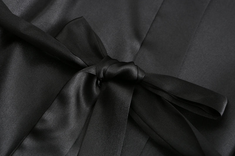 رداء نسائي أسود من الساتان الحريري لحفلات الزفاف وحفلات الزفاف ووصيفات العروس وأرواب كيمونو وملابس نوم