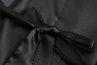 رداء نسائي أسود من الساتان الحريري لحفلات الزفاف وحفلات الزفاف ووصيفات العروس وأرواب كيمونو وملابس نوم