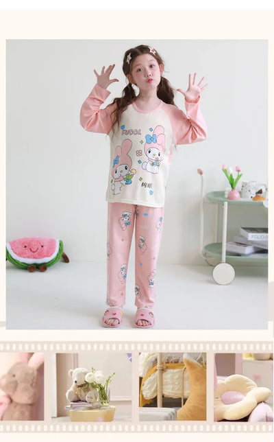 بيجامات أطفال من سانريو كورومي ماي ميلودي كاواي بوشاكو سينامورول قطن خالص بأكمام طويلة طقم ملابس نوم منزلي للأطفال برسومات كرتونية