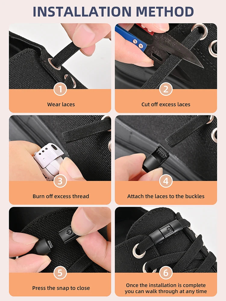 أربطة أحذية بدون رباط مقاس 8 مم، أربطة أحذية بقفل ضاغط بدون رباط، أربطة مرنة للأحذية الرياضية للأطفال والكبار، أربطة أحذية مسطحة واسعة للأحذية