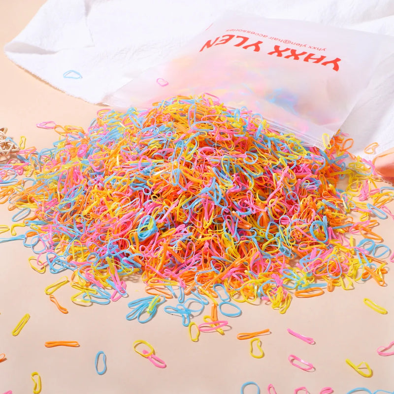 500/1000/2000 قطعة من أربطة الشعر المطاطية الملونة للاستخدام مرة واحدة للفتيات، وربطات الشعر للأطفال، وربطات ذيل الحصان، وإكسسوارات شعر الأطفال