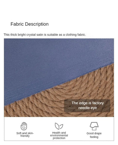 قماش ساتان كريستالي لامع سميك وثقيل بالمتر للملابس والفساتين وديكورات هانفو وقماش الخياطة اليدوي بلون أزرق سادة ومضاد للتجاعيد