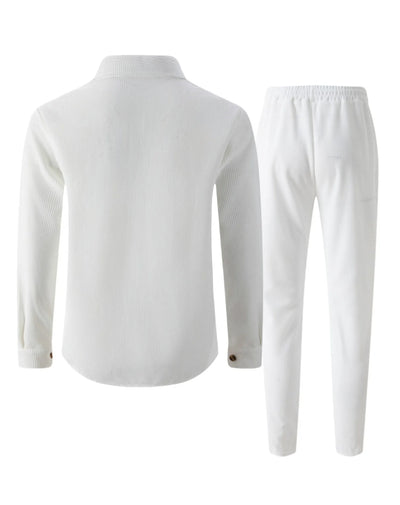 طقم قميص وبنطلون كارديجان بأكمام طويلة ولون سادة وجيبين وأزرار بتصميم خريفي جديد