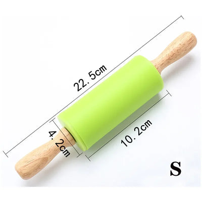 دبوس عجن غير لاصق من السيليكون بمقبض خشبي، أداة مطبخ للطبخ والخبز، عجينة المعكرونة والبسكويت