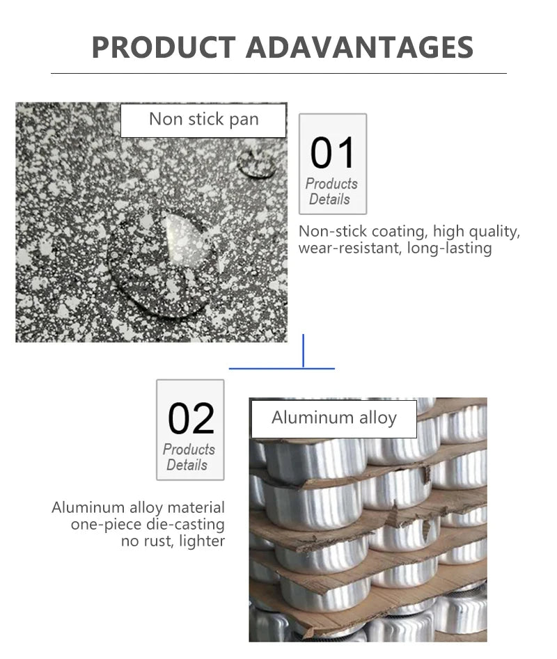 مقلاة حجرية متينة مقاس 28/26/24/20 سم، مقلاة غير لاصقة، مقلاة، مرجل، طباخ حثي، مقلاة فطائر، بيض، موقد غاز منزلي