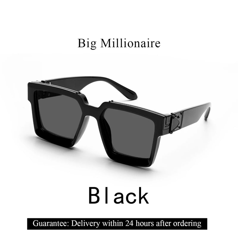 نظارات شمسية فاخرة من Ruiao Retro Black Millionaire Shades 2025 للرجال من تصميم العلامة التجارية الشهيرة نظارات شمسية مربعة للرجال والنساء