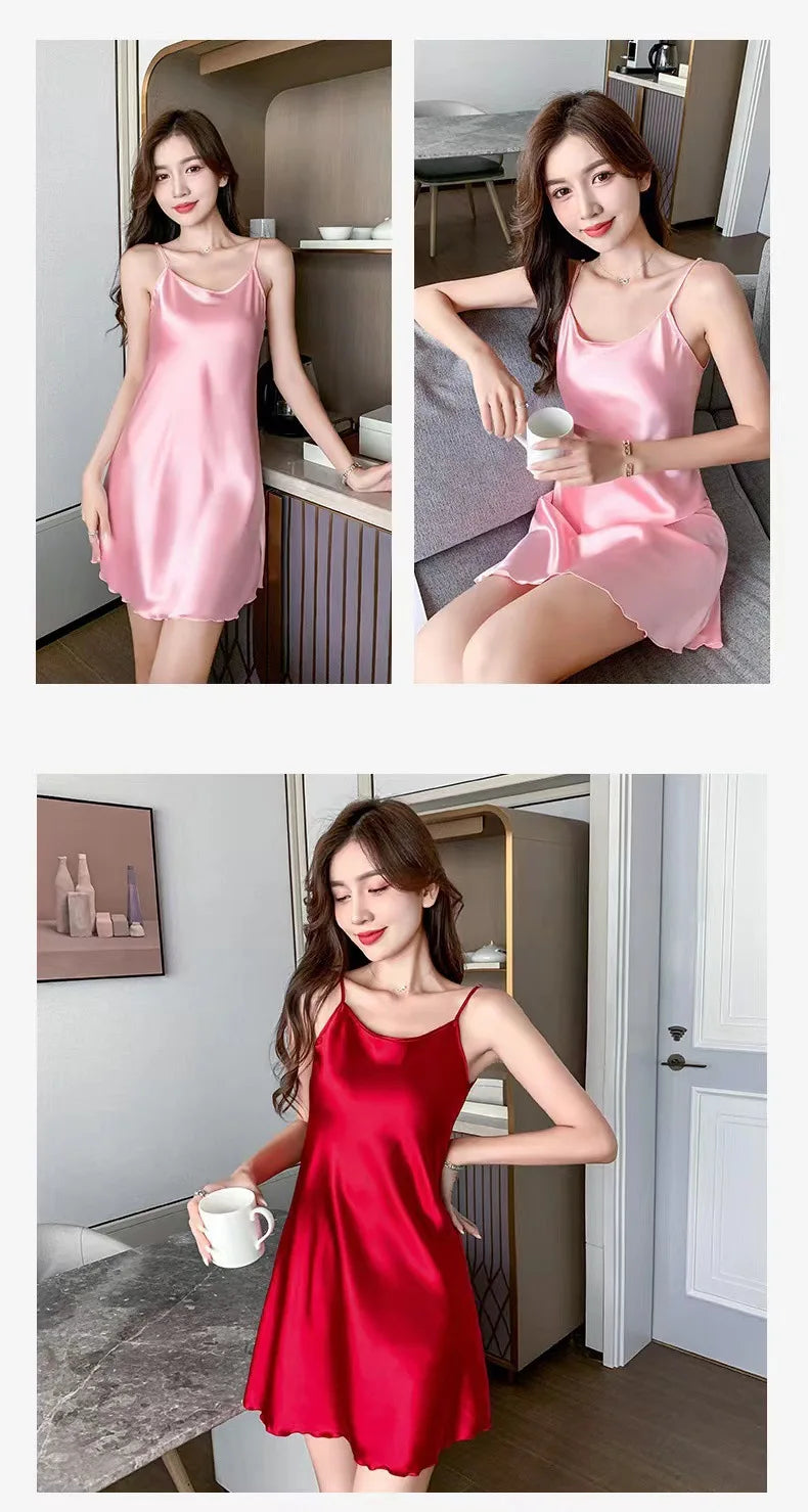 قمصان نوم حرير نسائية مثيرة، ملابس نوم صيفية، بيجامات، فستان بدون ظهر، ملابس نوم مريحة، ملابس نوم نسائية