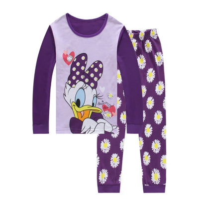 طقم بيجامات للأطفال مطبوع عليه رسوم متحركة من القطن الناعم للأميرة، ملابس نوم بأكمام طويلة للأولاد والبنات الصغار
