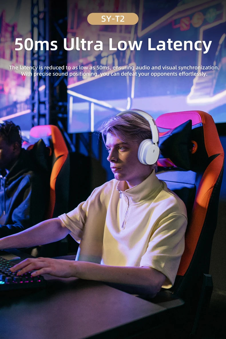 سماعة رأس بلوتوث أصلية SY-T2 عالية الجودة مع ميكروفون لاسلكي لتقليل الضوضاء وسماعات رأس سلكية للاعبين