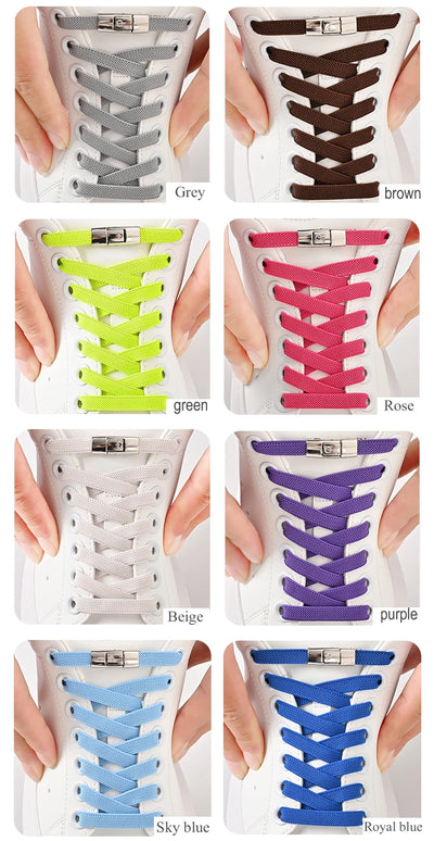 أربطة أحذية بدون رباط مقاس 8 مم، أربطة أحذية بقفل ضاغط بدون رباط، أربطة مرنة للأحذية الرياضية للأطفال والكبار، أربطة أحذية مسطحة واسعة للأحذية
