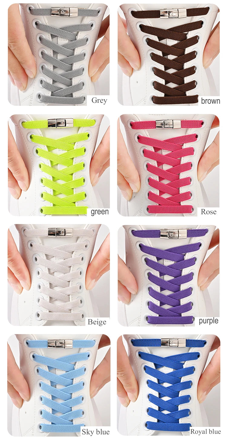 أربطة أحذية بدون رباط مقاس 8 مم، أربطة أحذية بقفل ضاغط بدون رباط، أربطة مرنة للأحذية الرياضية للأطفال والكبار، أربطة أحذية مسطحة واسعة للأحذية