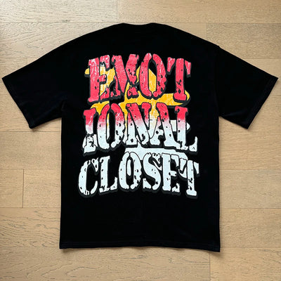 تي شيرت رجالي ونسائي فضفاض كاجوال برقبة دائرية وأكمام قصيرة، مطبوع عليه ملاك من High Street Fashion Hot Drill Streetwear MIXED EMOTION