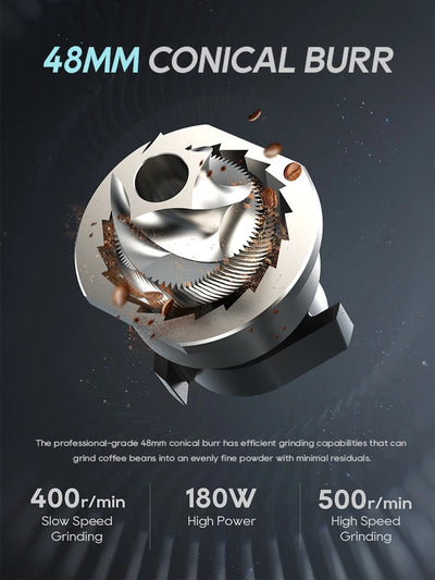 مطحنة قهوة كهربائية مخروطية صغيرة محمولة من HiBREW G5 مقاس 48 مم، مطحنة حبوب قهوة للمطبخ للإسبريسو والقهوة التركية