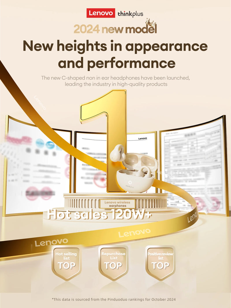 سماعة لينوفو LP25 OWS بلوتوث 5.4 لاسلكية، عمر بطارية طويل، سماعة رأس للألعاب مزودة بخاصية إلغاء الضوضاء، ستيريو عالي الدقة مع ميكروفون