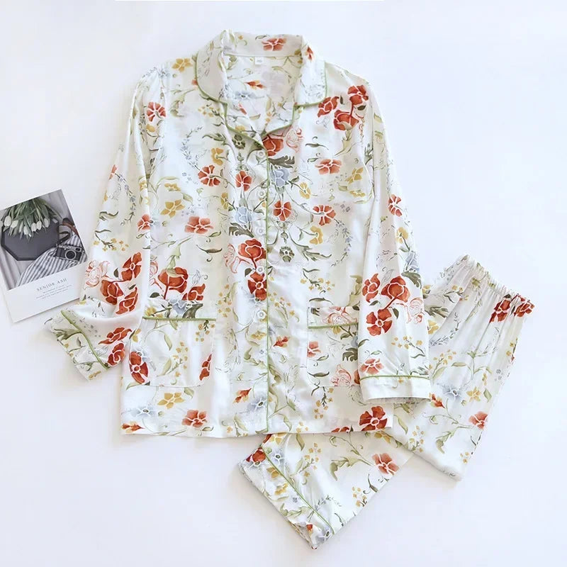 طقم بيجامات نسائي جديد بأكمام طويلة من الفيسكوز بنسبة 100% للربيع والصيف، مقاس 3XL، ملابس نوم طويلة، ملابس نوم منزلية للنساء