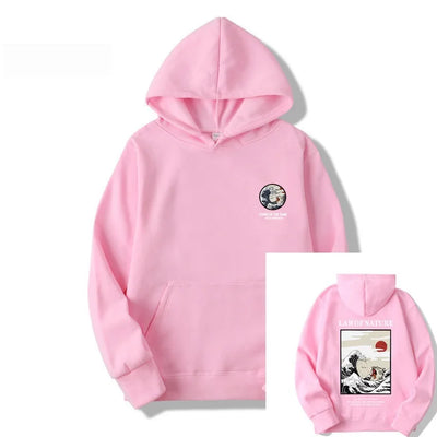 هودي بطبعة قطة ركوب الأمواج باللون الأبيض، سويت شيرت بقلنسوة عصري لخريف/شتاء 2022، سويت شيرت بقلنسوة للرجال والنساء