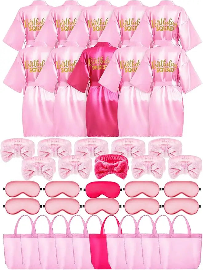 40 قطعة من لوازم حفلات السبا للفتيات، 10 رداء أميرة لحفلات أعياد الميلاد، 10 حقائب حمل، 10 عصابات رأس، 10 أقنعة سبا لأعياد الميلاد