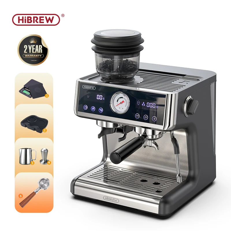 ماكينة صنع قهوة HiBREW بنظام الغلاية المزدوجة Barista Pro 20Bar من حبوب البن إلى الإسبريسو مع مجموعة كاملة للمقهى والفندق والمطعم H7A