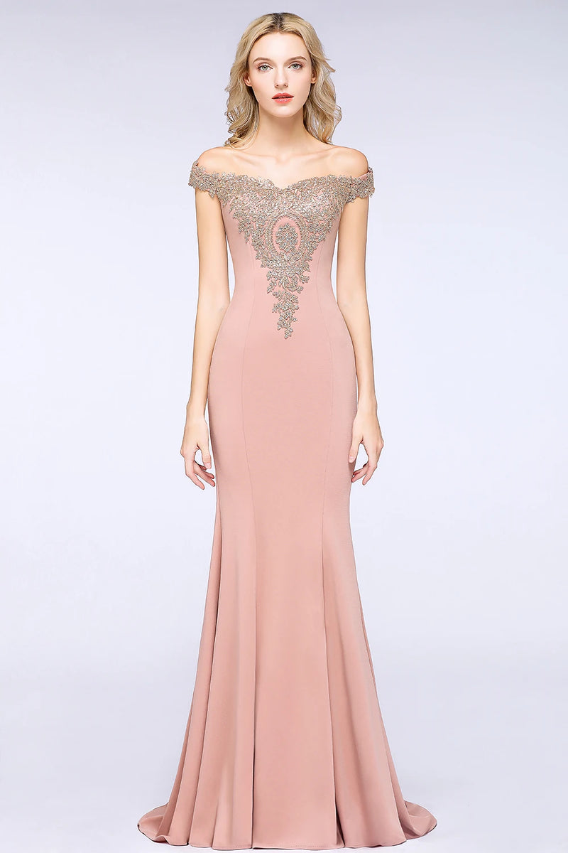 فساتين وصيفات العروس مثيرة مزينة بالذهب اللامع للنساء بدون أكتاف حورية البحر طويلة على شكل حرف A لحفلات الزفاف والضيوف