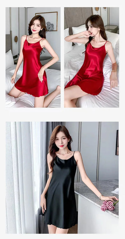 قمصان نوم حرير نسائية مثيرة، ملابس نوم صيفية، بيجامات، فستان بدون ظهر، ملابس نوم مريحة، ملابس نوم نسائية